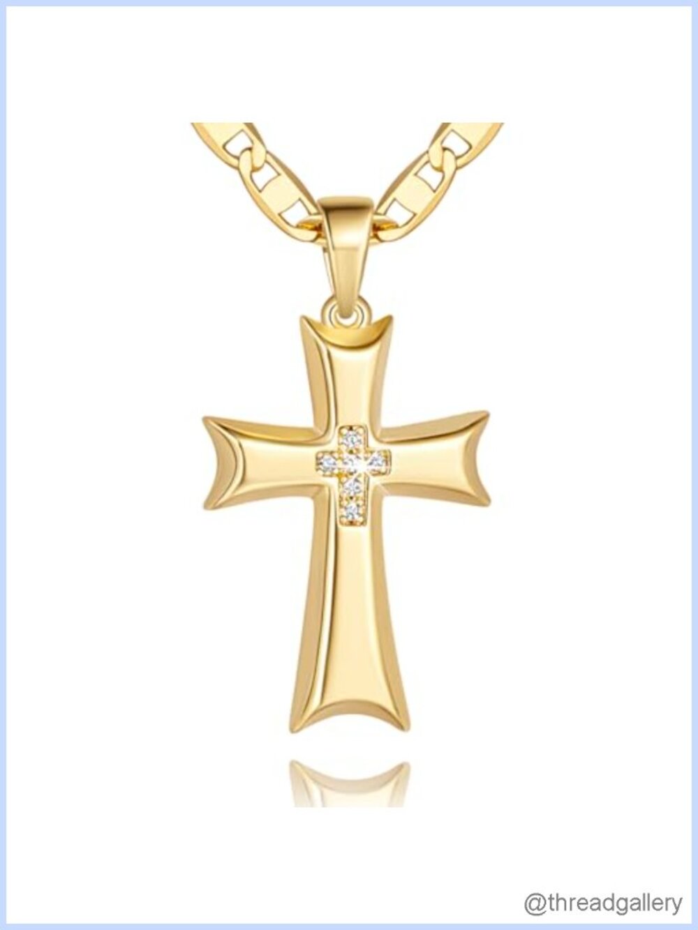 Gold Plated Cross Necklace Women 14k CZ Mariner Chain Pendant